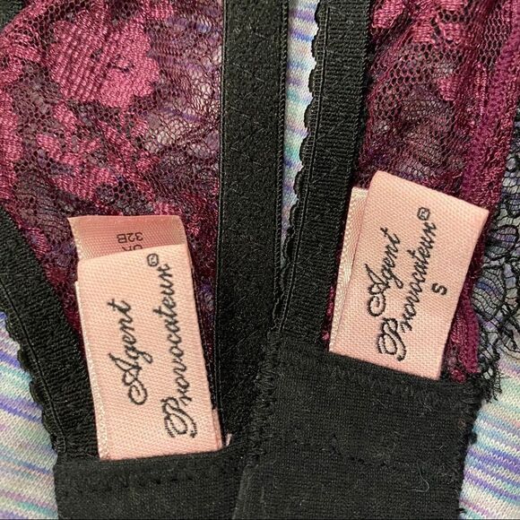 Agent Provocateur Purple Black Bra Garter Set 32B - Picture 7 of 8
